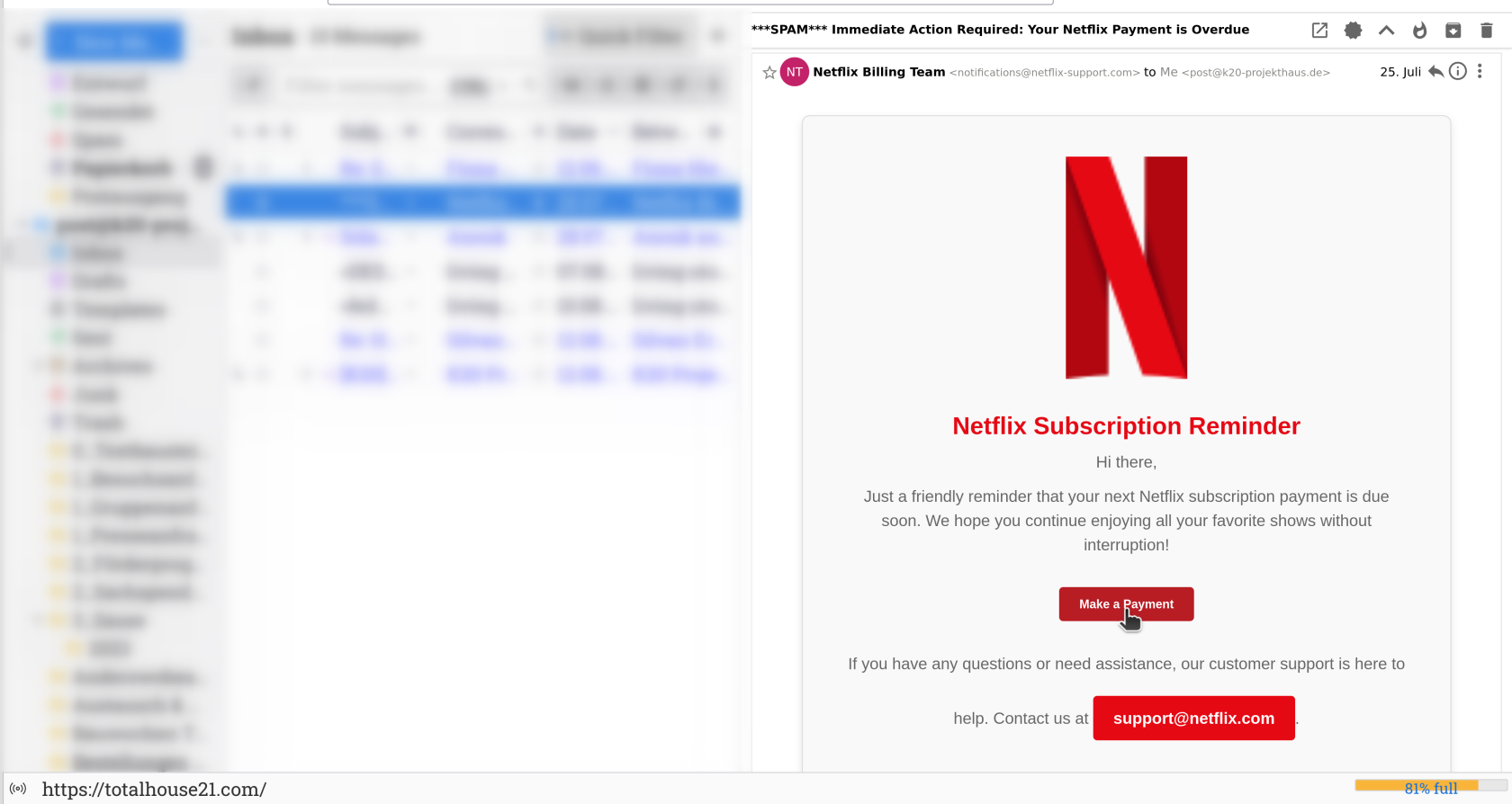 Screenshot von einer Scam-Mail.